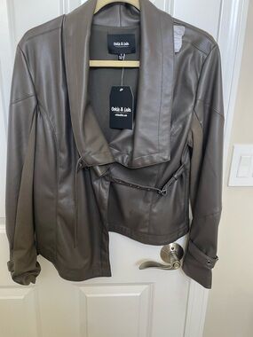 Oodie & Lola Taupe Faux Leather Shawl-Collar Jacket